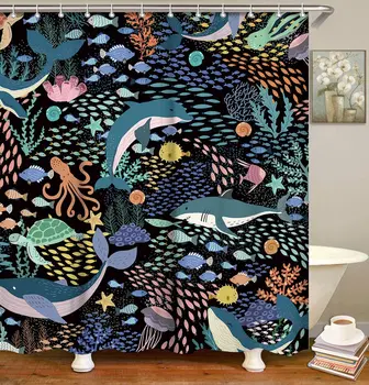 Waterproof Fabric Shower Curtain Seaweed Whale Shoal of Fish Shower Curtain Home Bathroom Item Bathroom Shower Curtains &12 Hook 
Waterproof Fabric Shower Curtain Seaweed Whale Shoal of Fish Shower Curtain Home Bathroom Item Bathroom Shower Curtains &12 Hook