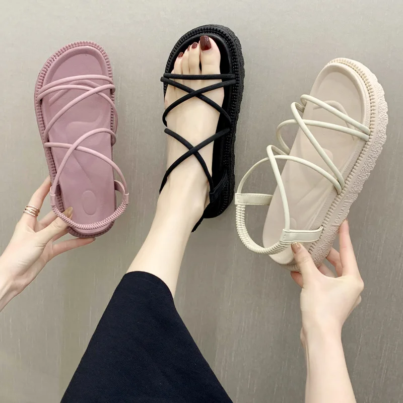Фото 2021 Flat Sandals Women Shoes Gladiator Open Toe Non-slip Soft Female Casual Roman Women's Platform Beach | Обувь