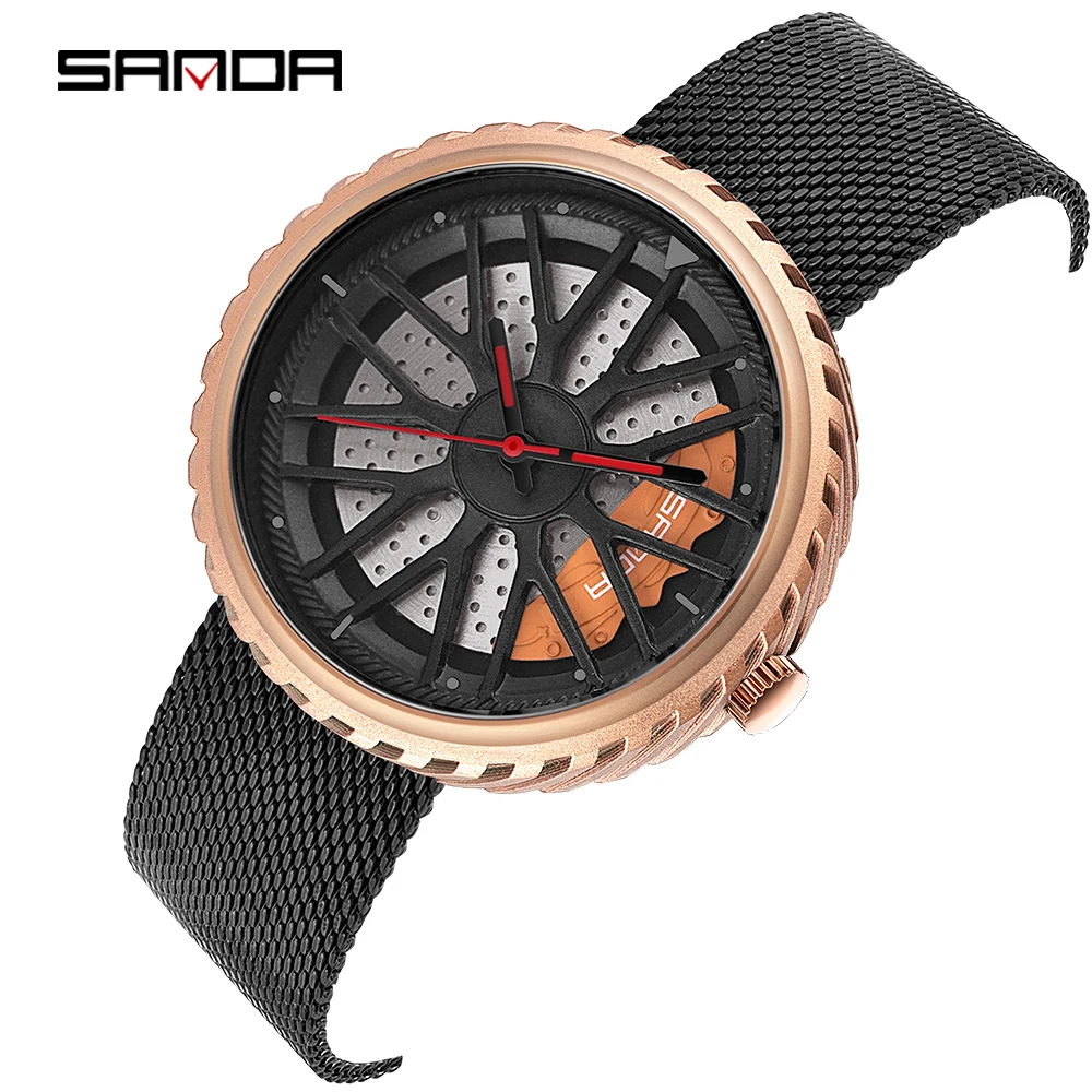 

Sanda Top Fashion Cool Wheel Shape Dial Men Watch Premium Quartz Movement Milan Mesh Belt Gift Wristwatch Relogio Masculino 1042