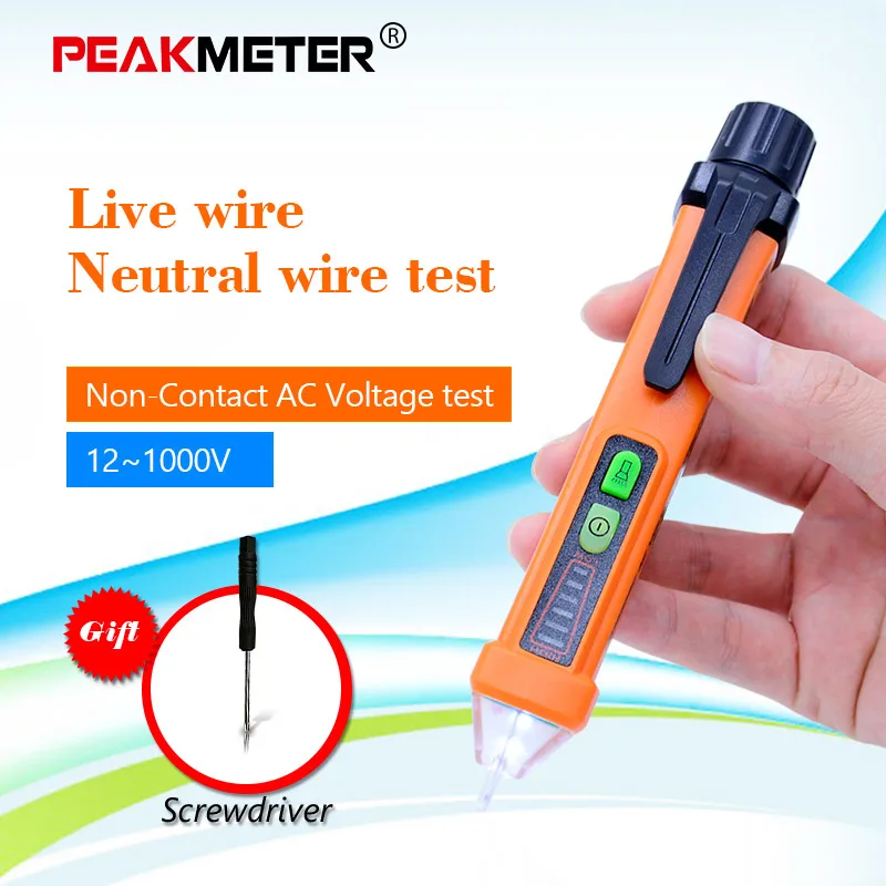 PEAKMETER LED AC 12-1000V Electric Voltage Tester Pen Power NCV Detector Sensor