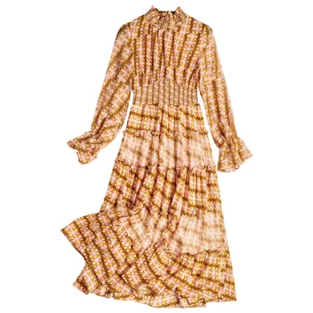 Long sleeve Dress Women's 2020 Spring New Fashion Beading Stand Color Elastic Waist Slim Elegant Dress Yellow Red S-XL 
Long sleeve Dress Women's 2020 Spring New Fashion Beading Stand Color Elastic Waist Slim Elegant Dress Yellow Red S-XL