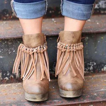 Women's Boots Ankle Autumn Tassel PU Leather Ladies Gladiator High Heels Wedge Booties Platform Female Shoes Zapatos Mujer 2020
Women's Boots Ankle Autumn Tassel PU Leather Ladies Gladiator High Heels Wedge Booties Platform Female Shoes Zapatos Mujer 2020
