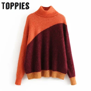 Overszie Turtleneck Sweater Winter Spliced Knitted Tops Patchwork Color Pullover Sweater Women
Overszie Turtleneck Sweater Winter Spliced Knitted Tops Patchwork Color Pullover Sweater Women