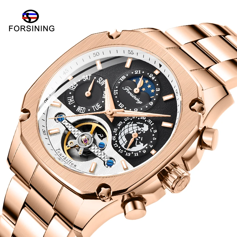 Mens Watch FORSINING Automatic Mechanical Watches Rose Gold Steel Moon Phase Tourbillon Date Watch Relogio Masculino
Mens Watch FORSINING Automatic Mechanical Watches Rose Gold Steel Moon Phase Tourbillon Date Watch Relogio Masculino
