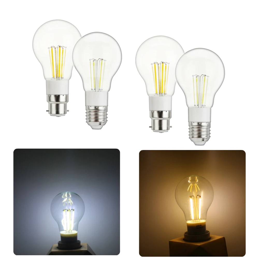 

4PCS/A lot LED Bulb Home Decor 3W 4W 6W Lamps AC 85-265V DC 12V A55 E27 LED COB Filament Light B22 Bayonet Cold Warm White Lamp