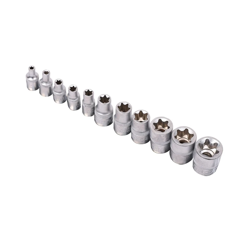 11Pc Female E Torx Star Socket Set Rail E4 - E20 External Star Torque Socket Set 
11Pc Female E Torx Star Socket Set Rail E4 - E20 External Star Torque Socket Set