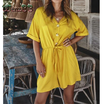 Wenzbb Summer Playsuit Romper Women Short Sleeve V Neck Button Drawstring Tunic One Pices Set Shorts Loose Jumpsuit Dropshipping
Wenzbb Summer Playsuit Romper Women Short Sleeve V Neck Button Drawstring Tunic One Pices Set Shorts Loose Jumpsuit Dropshipping