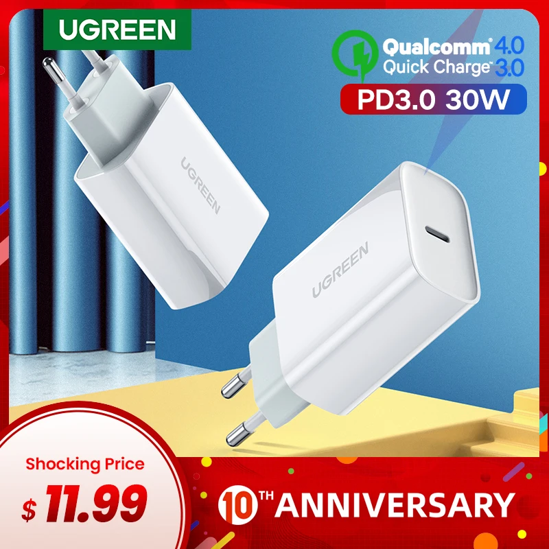 Ugreen PD Charger 30W USB Type C Fast Charger for iPhone 11 X Xs 8 Macbook Phone QC3.0 USB C Quick Charge 4.0 3.0 QC PD Charger
Ugreen PD Charger 30W USB Type C Fast Charger for iPhone 11 X Xs 8 Macbook Phone QC3.0 USB C Quick Charge 4.0 3.0 QC PD Charger