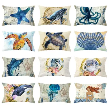 

30x50cm Sea Animals Print Pillowcases Octopus Turtle Whale Decorative Pillows Cushion Cover For Home Sofa Car Decor Almofadas