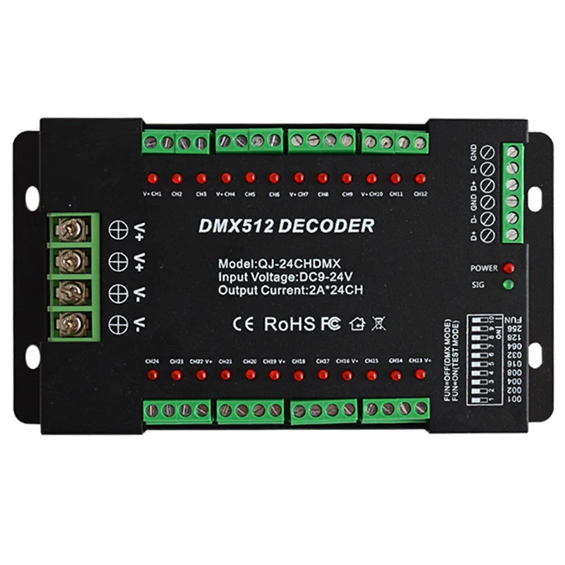 24 Channel RGB DMX512 LED Decoder with Indicator light control single or RGB lamps for adversting module
24 Channel RGB DMX512 LED Decoder with Indicator light control single or RGB lamps for adversting module