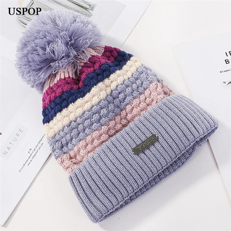 USPOP 2019 New winter hats fashion colorful striped skullies knitted thick warm hats female beanies pompom hat 
USPOP 2019 New winter hats fashion colorful striped skullies knitted thick warm hats female beanies pompom hat