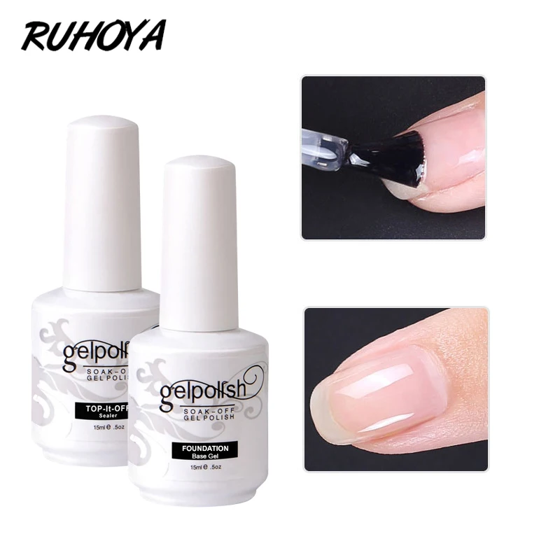 Ruhoya 15 мл верхнее и Базовое покрытие УФ-гель для ногтей светодиодный дизайн