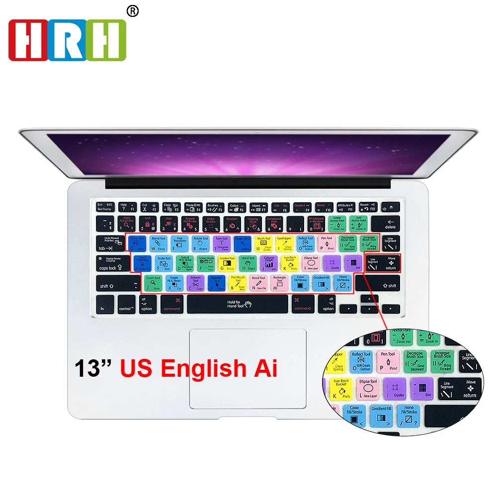 

HRH Adobe Illustrator AI Shortcuts Hot Keys US Keyboard Skin Cover for MacBook Air Pro Retina 13" 15" 17" Release Before 2016