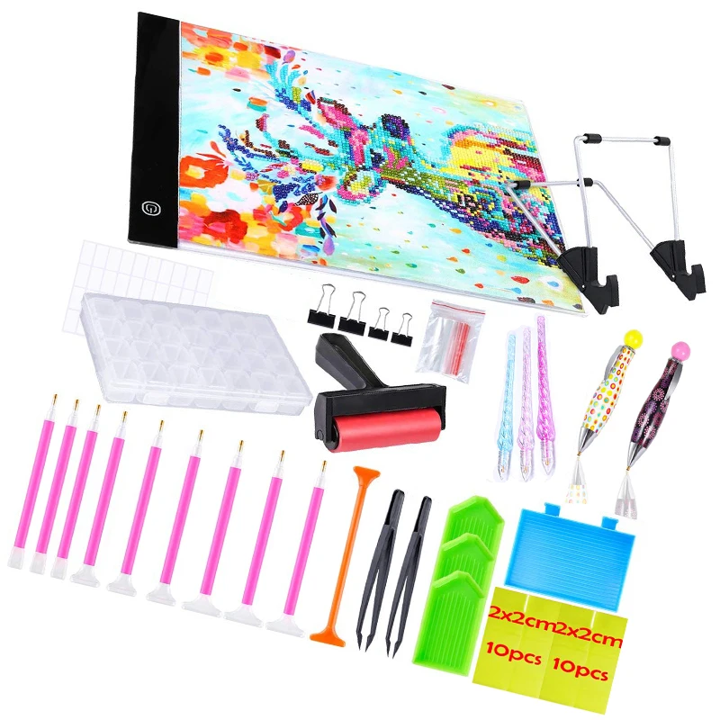 Diamond Painting Cross Stitch Tool Set A5 LED Light Pad, Pen, Tweezers, Clay, Tray, Roller and Diamond Embroidery Box Accessorie
Diamond Painting Cross Stitch Tool Set A5 LED Light Pad, Pen, Tweezers, Clay, Tray, Roller and Diamond Embroidery Box Accessorie