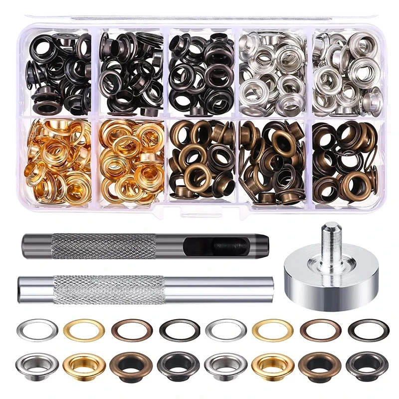 Grommet Kit 200 Sets Grommets Eyelets with 3 Pieces Install Tool Kit, 4 Colors 1/4 Inch Inside Diameter
Grommet Kit 200 Sets Grommets Eyelets with 3 Pieces Install Tool Kit, 4 Colors 1/4 Inch Inside Diameter