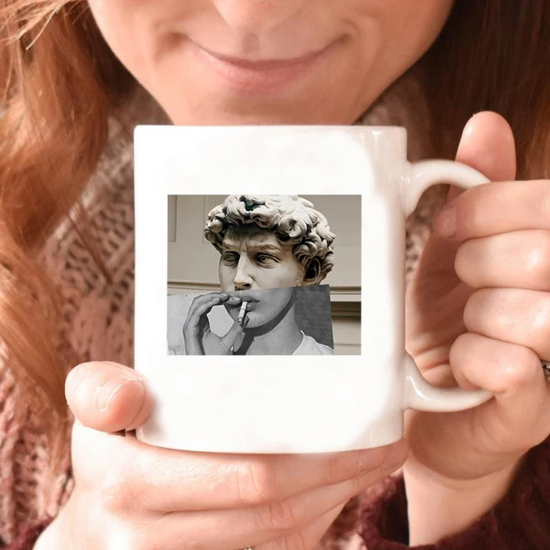 

Michelangelo Inspired Mug Funny David Overthinker Coffe Cup Humor Michelangelo Graphic Coffe Mug Personality Ceramic Mugs