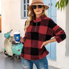 Women Winter Teddy Sweater Fluffy Sherpa Fleece Plaid Pullover 1/4 Zipper Turtleneck Sweater Autumn Warm Street Wear
Women Winter Teddy Sweater Fluffy Sherpa Fleece Plaid Pullover 1/4 Zipper Turtleneck Sweater Autumn Warm Street Wear