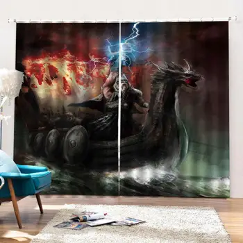 Custom 3D Curtains Lake House Curtain Imaginary Wrath of Religious Figure Vikings Royal Boat with Dragon Head Window Drapes 
Custom 3D Curtains Lake House Curtain Imaginary Wrath of Religious Figure Vikings Royal Boat with Dragon Head Window Drapes