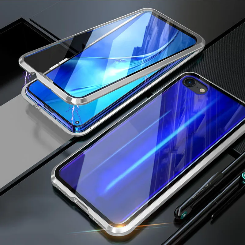 For iPhone 6 / 6s Double-sided Glass Magnetic 2 In 1 Adsorption Metal Case Double Tempered Shock Protection Flip Cover | Мобильные