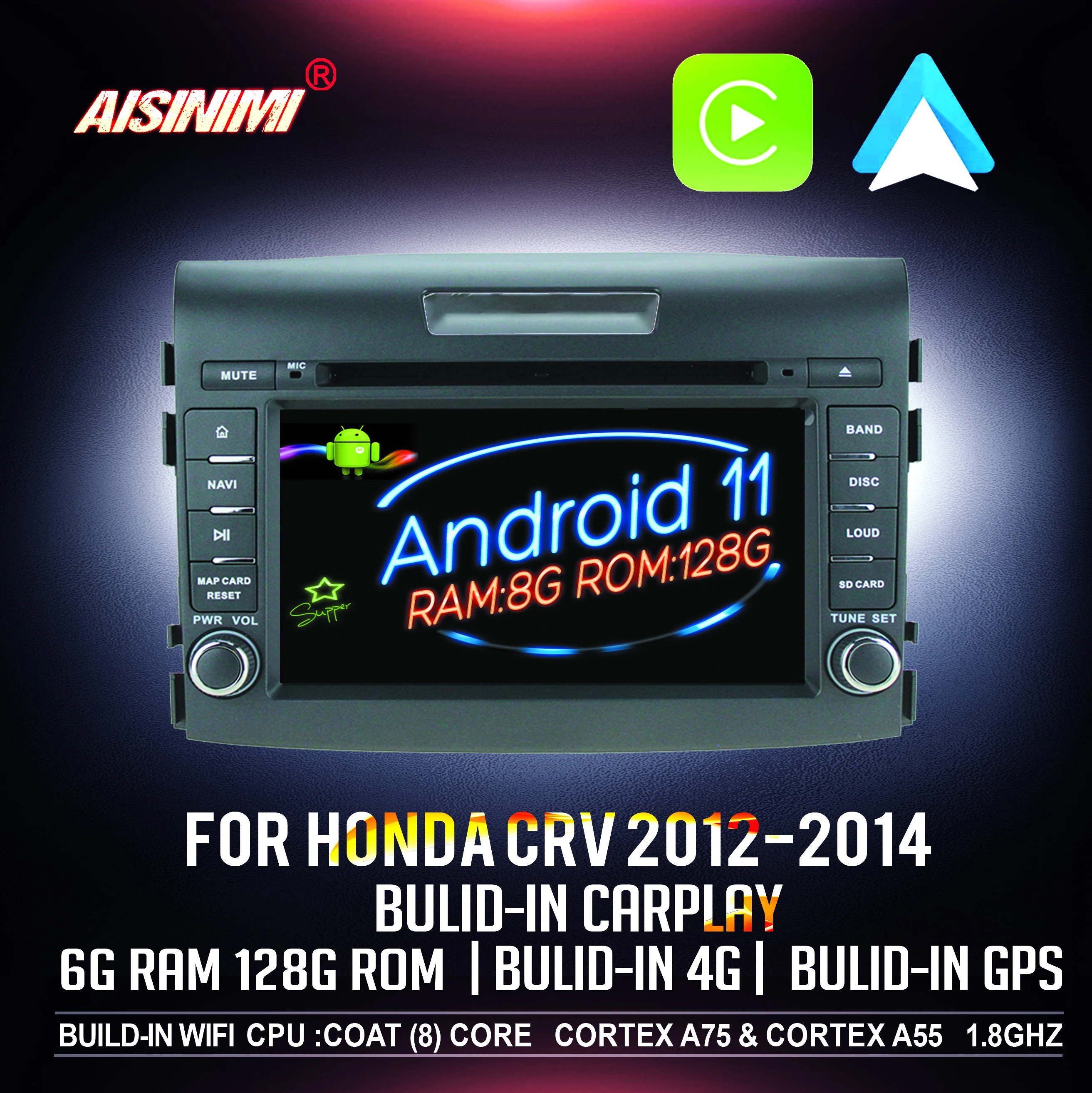 AISINIMI Android 11 8 ram +128 ROM Car Dvd Player For HONDA CRV 2012-2014 Car Audio Gps Stereo Monitor
AISINIMI Android 11 8 ram +128 ROM Car Dvd Player For HONDA CRV 2012-2014 Car Audio Gps Stereo Monitor
