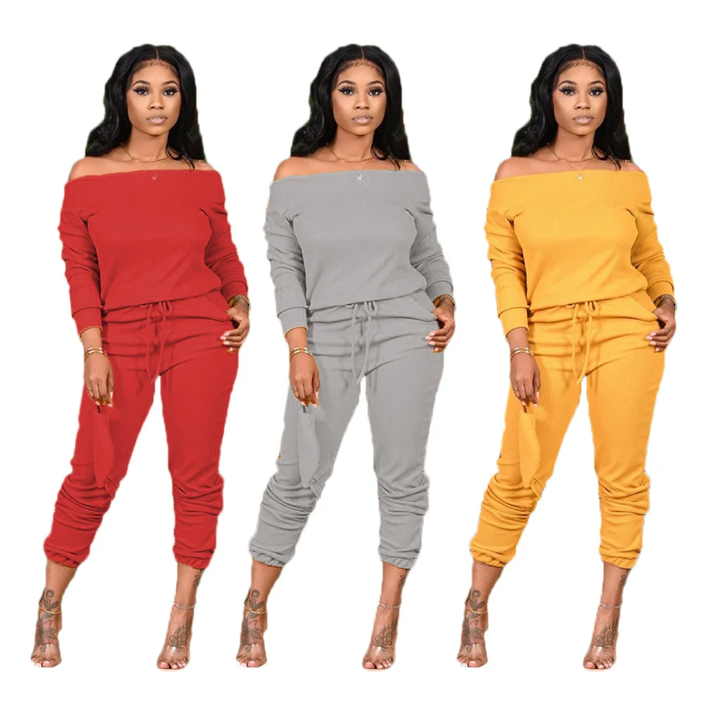 Slash Neck Knitted Women Tracksuit Solid Long Sleeve Two Pieces Set for Women Casual Drawstring Trousers Female Clothing
Slash Neck Knitted Women Tracksuit Solid Long Sleeve Two Pieces Set for Women Casual Drawstring Trousers Female Clothing