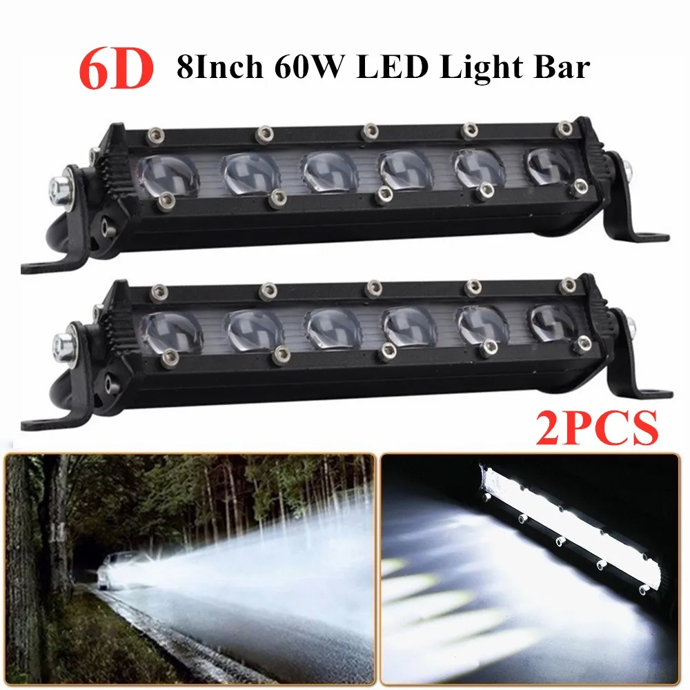 

2pcs 6D 8Inch 60W LED Light Bar IP68 Waterproof 4X4 Off Road Truck SUV ATV Spotlight Fog Lamp Led bar Work Light Car Accessorie