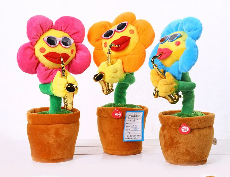 60 Songs Singing and Dancing Flower with Saxophone Plush Funny Electric Toy Gift