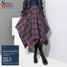 2019 novo estilo coreano feminino inverno vermelho azul xadrez saia divisão verificador senhora irregular cintura alta casual moda solta saia 3027(China)