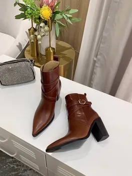 Women Ankle Boots Winter Pointed Toe Genuine Leather Buckle Square High Heels Chelsea Boots 2020 New Luxury Brand Designer Shoes
Women Ankle Boots Winter Pointed Toe Genuine Leather Buckle Square High Heels Chelsea Boots 2020 New Luxury Brand Designer Shoes