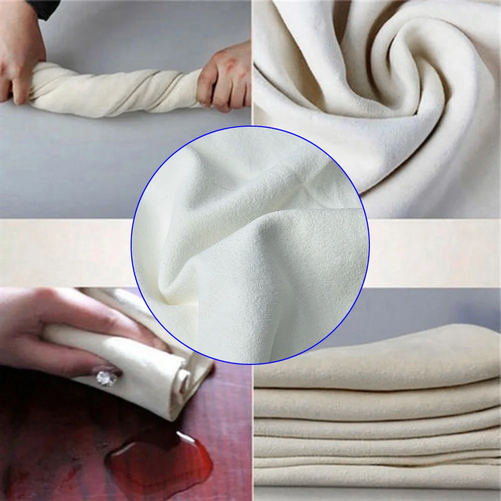 

Natural Shammy Chamois Leather Car Cleaning Towels Drying Washing Cloth 25*40cm No Stripe Finish Fully Absorbed