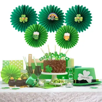 

5pc St Patricks Day Paper Fans Decor Rosettes DIY Paper Crafts Irish Party Shamrock Clover Beer Backdrop Wedding Birthday Shower