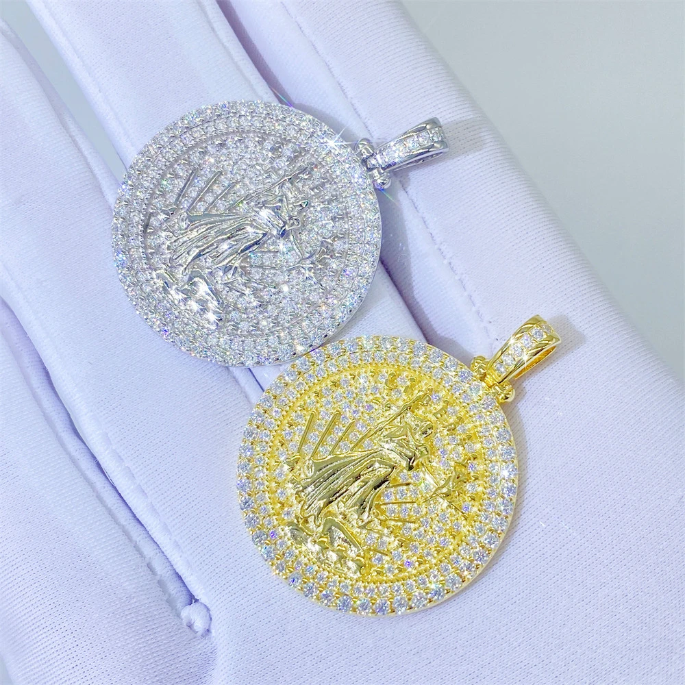 

S925 Moissanite Liberty Round Pendants Necklaces Real Diamond Iced Out Necklaces For Men Women Jewelry Pass Tester Free Shipping
