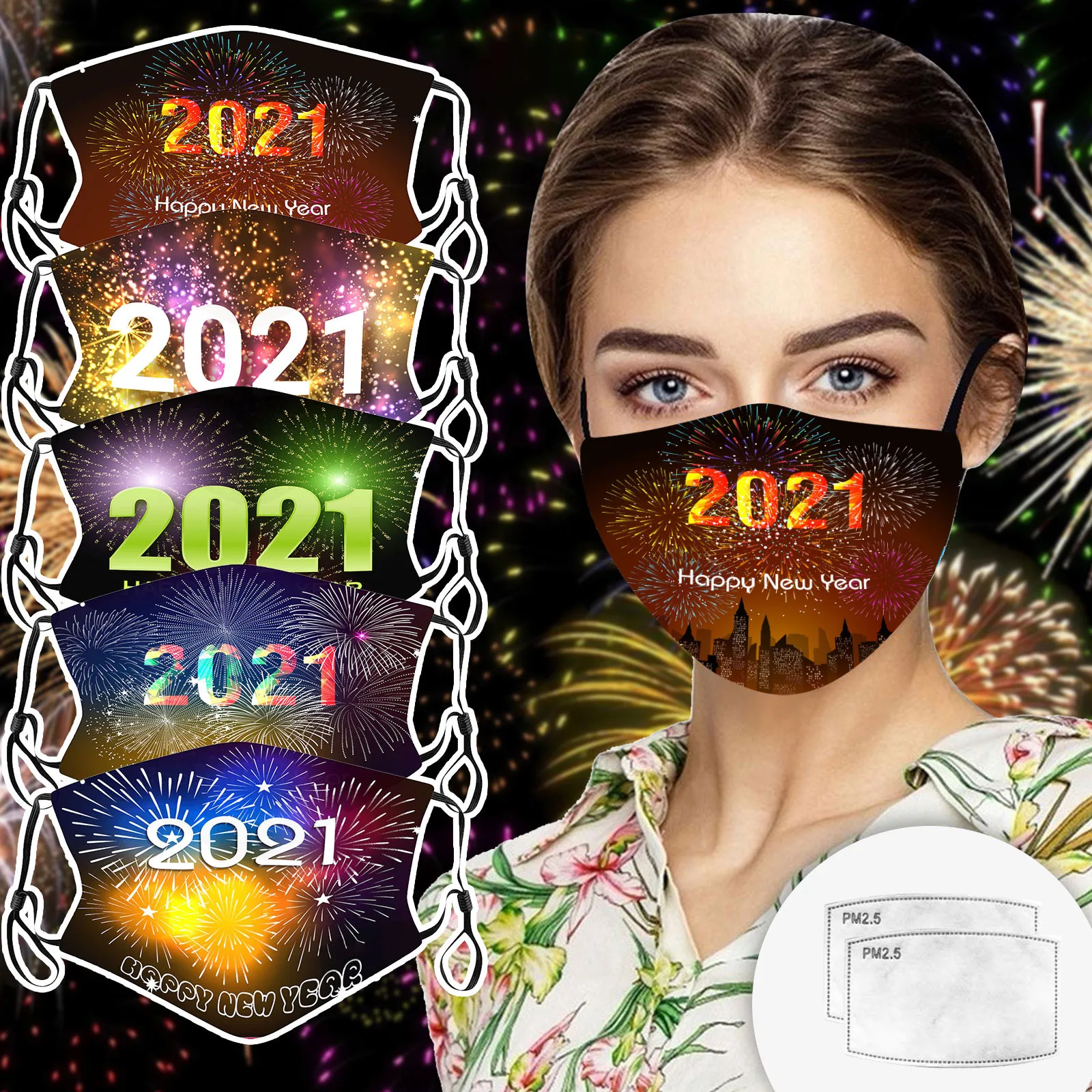 Adult's 2021 Happy New Years Print Mask Reusable Cover Face Mask Washable with 2PC Filter Bandage Máscara para adultos Maschera
Adult's 2021 Happy New Years Print Mask Reusable Cover Face Mask Washable with 2PC Filter Bandage Máscara para adultos Maschera