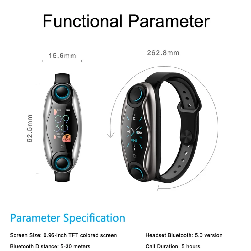Volemer T90 Smart Band Heart Rate Monitoring TWS Bluetooth Earphone 2 in 1 BT 5.0 Wristband Bluetooth Call Fitness Bracelet
Volemer T90 Smart Band Heart Rate Monitoring TWS Bluetooth Earphone 2 in 1 BT 5.0 Wristband Bluetooth Call Fitness Bracelet