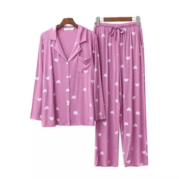Plus Size Pajamas Sets New Spring Autumn Female Modal Heart Print Sleepwear Women Turn-down Collar Full Sleeve Long Pants Sets
Plus Size Pajamas Sets New Spring Autumn Female Modal Heart Print Sleepwear Women Turn-down Collar Full Sleeve Long Pants Sets