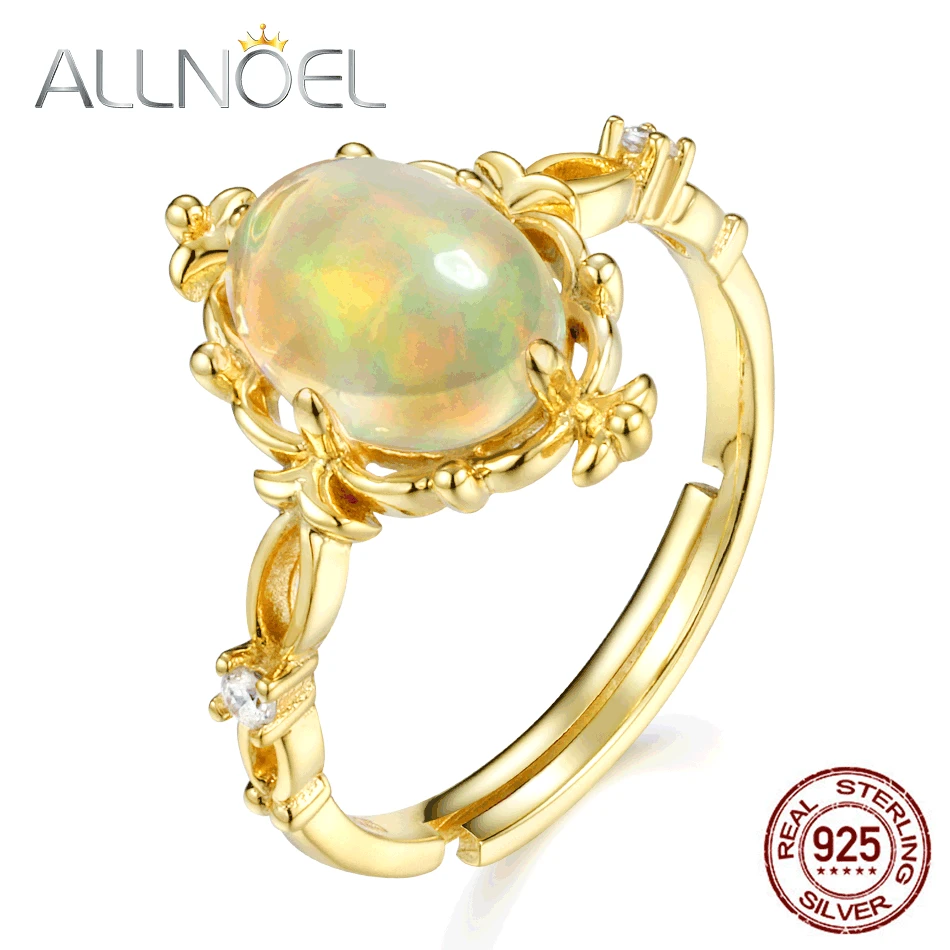 ALLNOEL 925 пробы серебряные кольца для женщин натуральный драгоценный камень опал