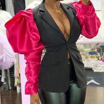 Women Puff Sleeve Color Block Patchwork Notched Collar Long Sleeve Blazer Chic Spring Fall Pockets Design Streetwear Top
Women Puff Sleeve Color Block Patchwork Notched Collar Long Sleeve Blazer Chic Spring Fall Pockets Design Streetwear Top