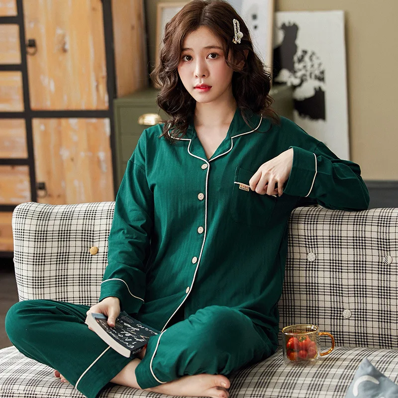 Pajamas Women's Spring and Autumn Cotton Pijama for Women Pure Color Classic Lapel Cardigan Plus Size Lingere Home Service Suit
Pajamas Women's Spring and Autumn Cotton Pijama for Women Pure Color Classic Lapel Cardigan Plus Size Lingere Home Service Suit