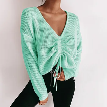 Deep V Neck Drawstring Sweater Top Women Jumpers Autumn Pullovers Casual Tops Long Sleeve Knitted Sweaters Pull Femme Streetwear
Deep V Neck Drawstring Sweater Top Women Jumpers Autumn Pullovers Casual Tops Long Sleeve Knitted Sweaters Pull Femme Streetwear
