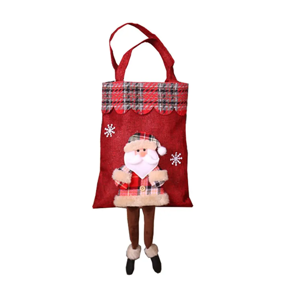 burlap gift bag candy bag santa claus plaid tote bag christma