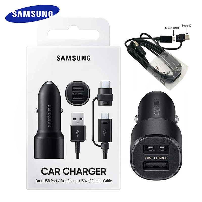 Автомобильное зарядное устройство USB для быстрой зарядки с разъемом Micro/Type C 15 Вт