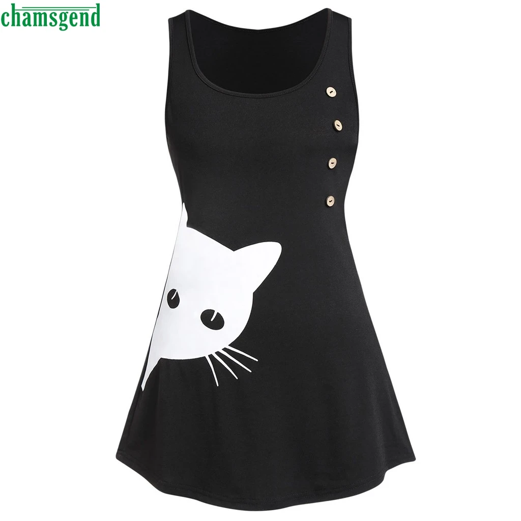 Chamsgend Fashion Women's Button Cat Print Dress Black Sexy Sleeveless Mini Dress O-neck Breathable Vestido Estampado De Gato
Chamsgend Fashion Women's Button Cat Print Dress Black Sexy Sleeveless Mini Dress O-neck Breathable Vestido Estampado De Gato