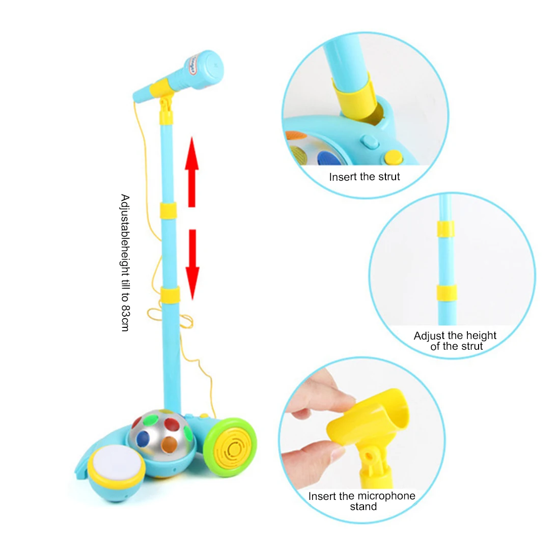 Children Vertical Karaoke Standing Adjustable Microphone Musical Toy Instrument with Stand and Drum Christmas Gift - Blue/Pink
Children Vertical Karaoke Standing Adjustable Microphone Musical Toy Instrument with Stand and Drum Christmas Gift - Blue/Pink