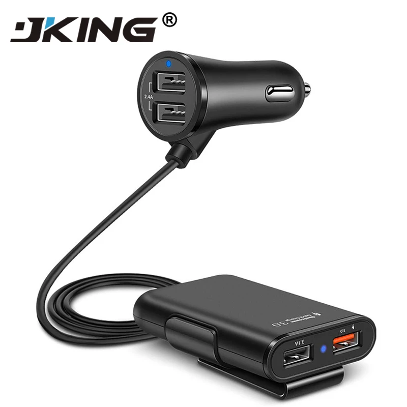 JKING 4 Ports QC3.0+2.4A+3.1A USB Car Charger Universal USB Fast Adapter with 5.6ft Extension Cord Cable for MPV Car Phone
JKING 4 Ports QC3.0+2.4A+3.1A USB Car Charger Universal USB Fast Adapter with 5.6ft Extension Cord Cable for MPV Car Phone