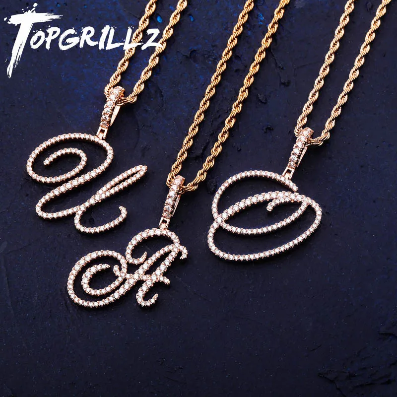 TOPGRILLZ New A-Z Cursive Letters Custom Name Pendant&Necklace Iced Out Cubic Zircon Gold Silver Color Charm Hip Hop Jewelry
TOPGRILLZ New A-Z Cursive Letters Custom Name Pendant&Necklace Iced Out Cubic Zircon Gold Silver Color Charm Hip Hop Jewelry