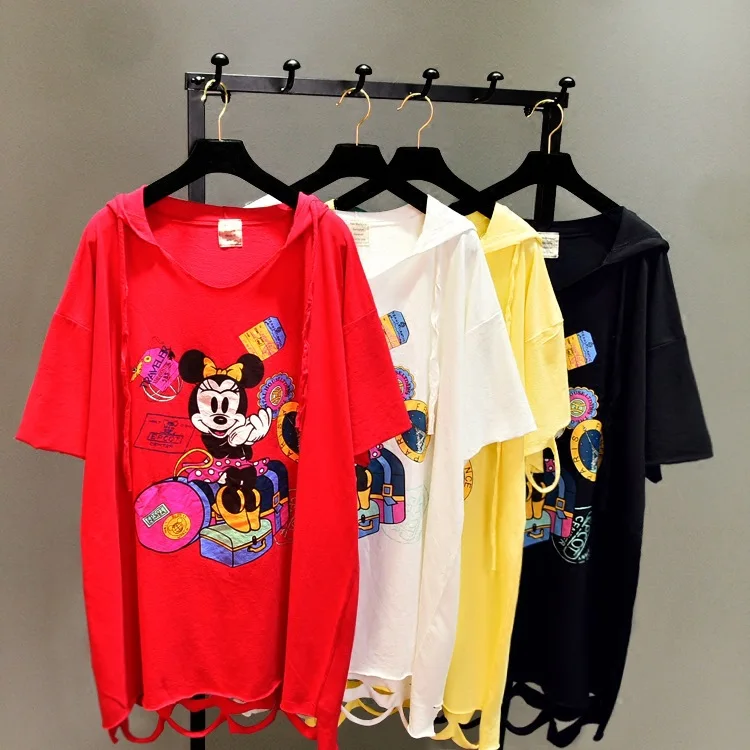 2019 Summer Women's Cartoon Print Loose T-shirt Casual Holes Bat Sleeve Students Medium Long Tees Female Oversize Hooded Tops 
2019 Summer Women's Cartoon Print Loose T-shirt Casual Holes Bat Sleeve Students Medium Long Tees Female Oversize Hooded Tops