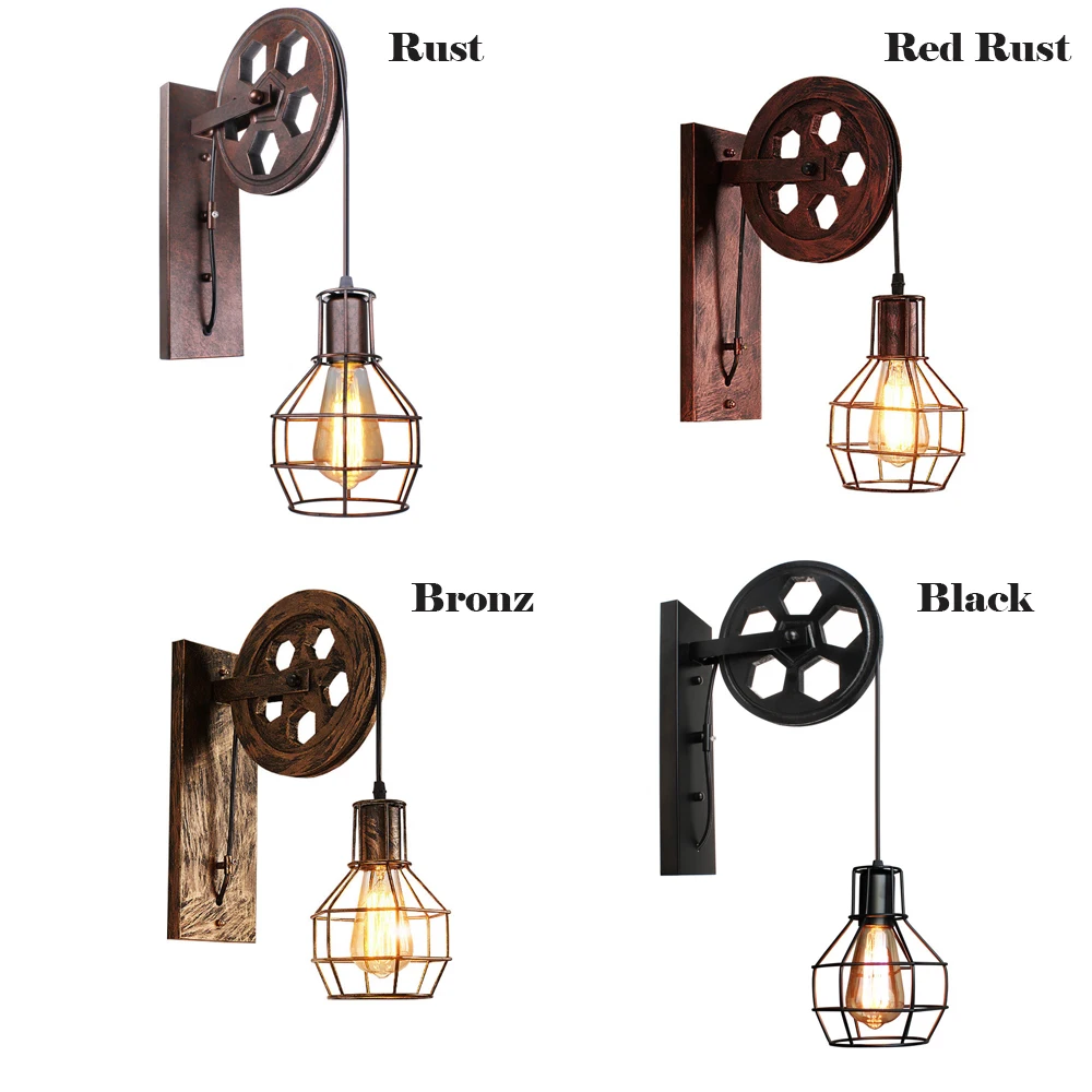 Retro Vintage Wall Light Shade Ceiling Lifting Pulley Industrial Wall Lamp Fixture Iron Loft Cafe Bar Adjustable Sconce Light Retro Vintage Wall Light Shade Ceiling Lifting Pulley Industrial Wall Lamp Fixture Iron Loft Cafe Bar Adjustable Sconce Light