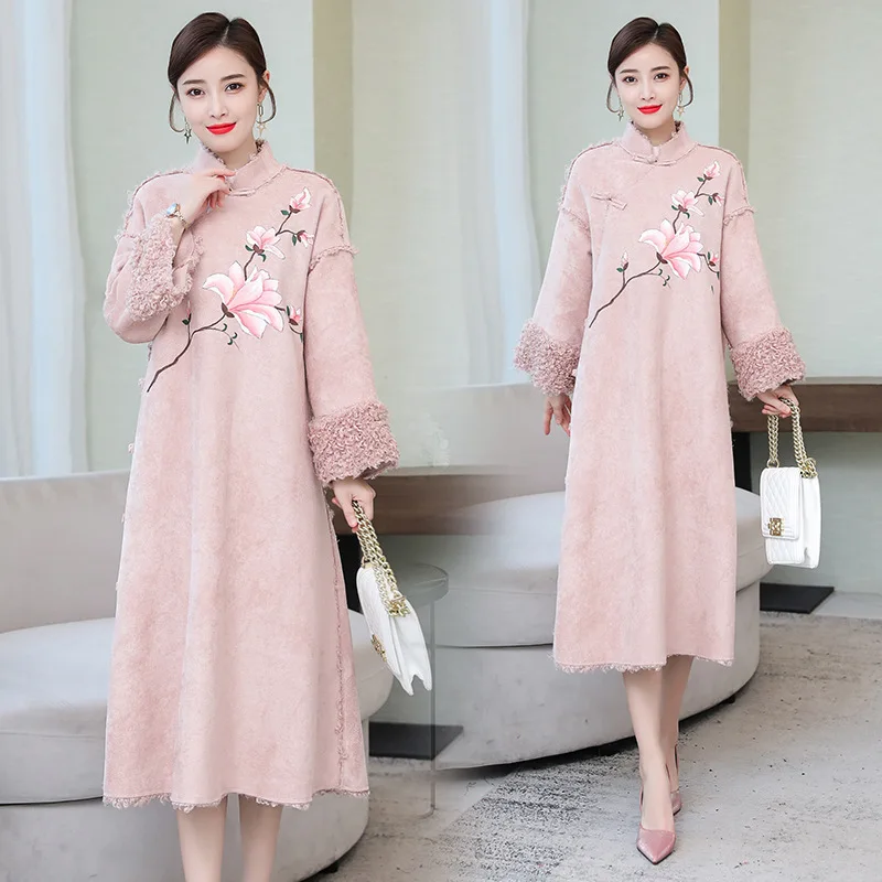 Hand-Painted Long Chinese Costume Suede Coat Thick Winter 2019 Chinese-style WOMEN'S Dress Improved Cheongsam Long Sleeve Overco
Hand-Painted Long Chinese Costume Suede Coat Thick Winter 2019 Chinese-style WOMEN'S Dress Improved Cheongsam Long Sleeve Overco