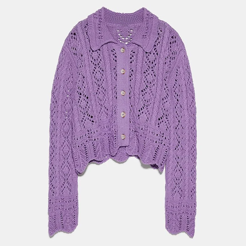 CAWA Women Knitted Cardigans Turn-down Collar Solid Long Sleeve Knitted Coat Fashion Hollow Out Sexy Oversize Purple Sweater
CAWA Women Knitted Cardigans Turn-down Collar Solid Long Sleeve Knitted Coat Fashion Hollow Out Sexy Oversize Purple Sweater