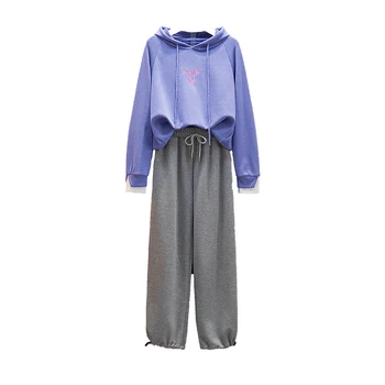 Students new winter suit hooded false two loose slacks fashion fleece gray suit hoodies trousers 2 pcs clothing set outfit 
Students new winter suit hooded false two loose slacks fashion fleece gray suit hoodies trousers 2 pcs clothing set outfit